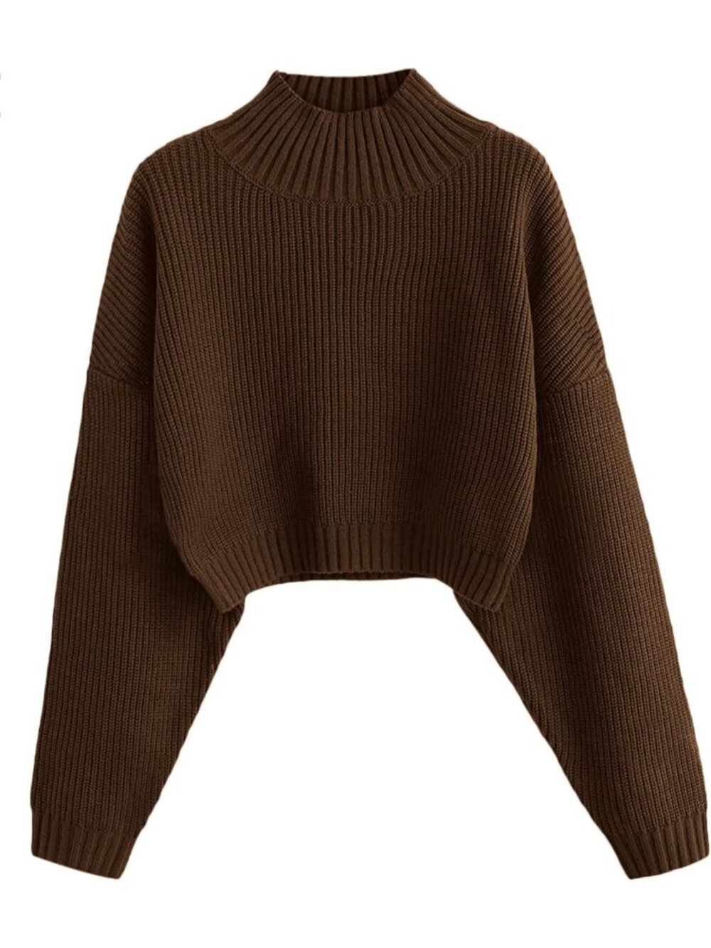 Cropped Turtleneck Sweater with Lantern Sleeves | Ribbed Knit Pullover Jumper
